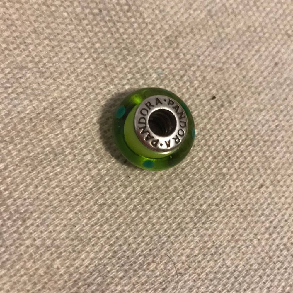 Green polka dotted sterling silver pandora charm